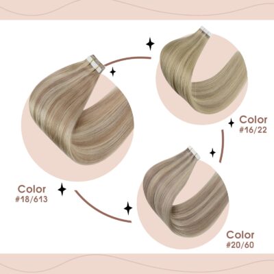 Sunny Hair Tape in Hair Extensions Human Hair Ash Blonde Tape in Hair Extensions Human Hair Highlights Blonde with Ash Blonde Invisible Tape in Hair Extensions Remy Hair Extensions 50G 20Pcs 14Inch - Image 8