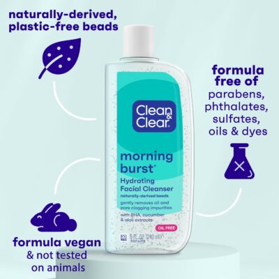 Clean & Clear Morning Burst Oil-Free Hydrating Facial Cleanser with BHA, Cucumber & Aloe Extracts, Face Wash Gently Removes Oil & Pore Clogging Impurities, 8 fl. oz - Image 3