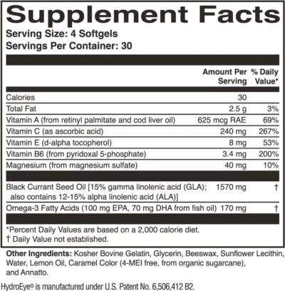 HydroEye Softgels - Dry Eye Relief - Features GLA, EPA, DHA and Other Key Nutrients - 120 Count - Image 2