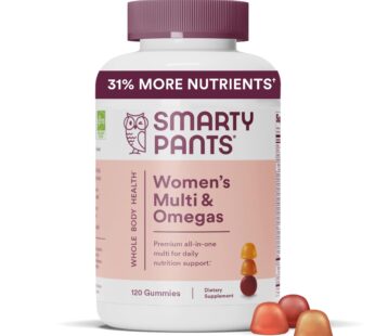 SmartyPants Women’s Multivitamin Gummies: Omega 3 Fish Oil (EPA/DHA), Methylfolate, CoQ10, Vitamin D3, C, Vitamin B12, B6, Vitamin A, K & Zinc, Gluten Free, 120 Count (20 Day Supply)