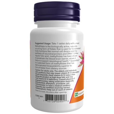 NOW Supplements, Methyl Folate 1,000 mcg, Metabolically Active Folate*, Co-Enzyme B Vitamin, 90 Tablets - Image 3