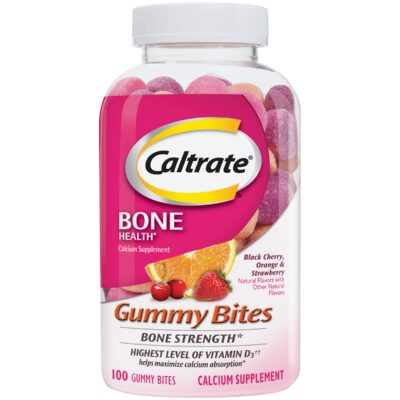 Caltrate Gummy Bites 500 mg Calcium and Vitamin D Supplement, Black Cherry, Strawberry, Orange - 100 Count