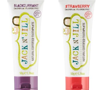 Jack N’ Jill Natural Toddler Toothpaste for Baby, Kids and Infants 6 Months & Up, Fluoride Free Training Toothpaste for Toddlers 1-3, 40% Xylitol, BPA Free- Blackcurrant & Strawberry, 1.76 oz (2 Pack)