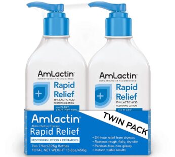 AmLactin Intensive Healing Body Lotion For Dry Skin ? 7.9 oz Pump Bottles (Twin Pack) ? 2-in-1 Exfoliator And Moisturizer With Ceramides And 15% Lactic Acid For 24-Hour Relief From Dry Skin