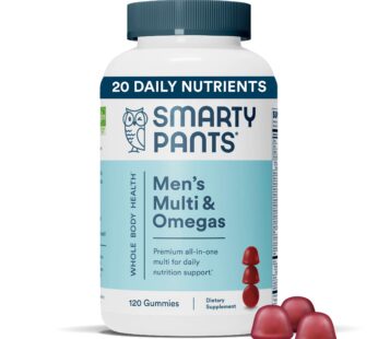 SmartyPants Multivitamin for Men, Gummies: Omega 3 Fish Oil (EPA/DHA), Methylfolate, CoQ10, Vitamin D3, C, Vitamin B12, B6, Vitamin A, K & Zinc for Immune Support, 120 Gummies (20 Day Supply)