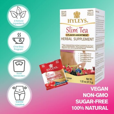 Hyleys Slim Tea 5 Flavor Assortment - Weight Loss Herbal Supplement Cleanse and Detox - 25 Tea Bags (12 Pack) - Image 7