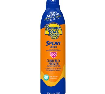 Banana Boat Sport Ultra SPF 50 Sunscreen Spray, 9.5oz | Banana Boat Sunscreen Spray SPF 50, Oxybenzone Free Sunscreen, Spray On Sunscreen, Water Resistant Sunscreen, Family Size Sunscreen, 9.5oz