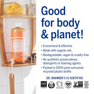 Dr. Bronner's - Pure-Castile Liquid Soap (Tea Tree, 16 ounce, 2-Pack) - Made with Organic Oils, 18-in-1 Uses: Acne-Prone Skin, Dandruff, Laundry, Pets and Dishes, Concentrated, Vegan - Image 5