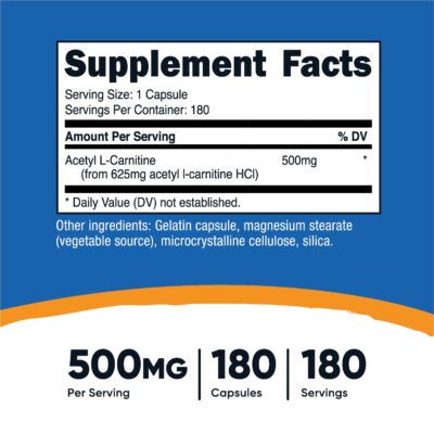 Nutricost Acetyl L-Carnitine 500mg, 180 Capsules - Non-GMO and Gluten Free - Image 2