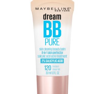 Maybelline Dream Pure Skin Clearing BB Cream, 8-in-1 Skin Perfecting Beauty Balm With 2% Salicylic Acid, Sheer Tint Coverage, Oil-Free, Medium, 1 Count