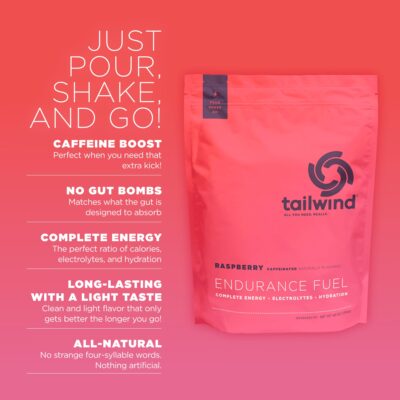Tailwind Nutrition Endurance Fuel, Electrolyte & Hydration Sports Drink Mix Powder with Caffeine, Gluten-Free, Vegan, Raspberry Buzz, 50 Servings (Caffeinated) - Image 2