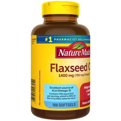 Nature Made Extra Strength Flaxseed Oil 1400 mg, Fish Free Omega 3 Supplement, Dietary Supplement for Heart Health Support, 100 Softgels, 100 Day Supply - Image 7