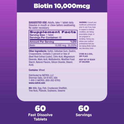 Natrol Beauty Biotin 10000mcg, Dietary Supplement for Healthy Hair, Skin, Nails and Energy Metabolism, 60 Strawberry-Flavored Fast Dissolve Tablets, 60 Day Supply - Image 5