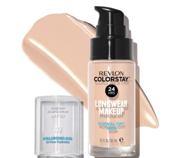 Revlon Liquid Foundation, ColorStay Face Makeup for Normal & Dry Skin, SPF 20, Longwear Medium-Full Coverage with Natural Finish, Oil Free, 110 Ivory, 1 Fl Oz