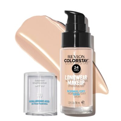 Revlon Liquid Foundation, ColorStay Face Makeup for Normal & Dry Skin, SPF 20, Longwear Medium-Full Coverage with Natural Finish, Oil Free, 110 Ivory, 1 Fl Oz