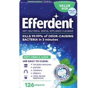 Efferdent Retainer Cleaning Tablets, Denture Cleaning Tablets for Dental Appliances, Minty Fresh & Clean, 126 Count