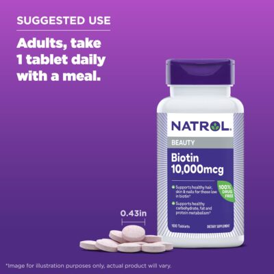 Natrol Beauty Biotin 10,000mcg Vitamins for Beauty, 100 Tablets, 100 Day Supply - Image 6