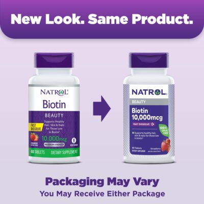 Natrol Beauty Biotin 10000mcg, Dietary Supplement for Healthy Hair, Skin, Nails and Energy Metabolism, 60 Strawberry-Flavored Fast Dissolve Tablets, 60 Day Supply - Image 2