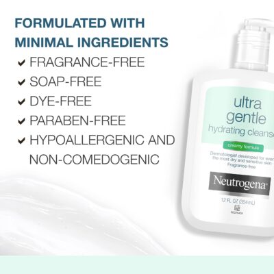Neutrogena Ultra Gentle Hydrating Facial Cleanser, Non-Foaming Face Wash for Sensitive Skin, Gently Cleanses Face Without Over Drying, Oil-Free, Soap-Free, Fragrance-Free, 12 fl. oz - Image 6