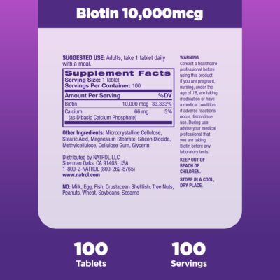 Natrol Beauty Biotin 10,000mcg Vitamins for Beauty, 100 Tablets, 100 Day Supply - Image 5