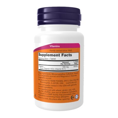 NOW Supplements, Vitamin B-1 100 mg, Energy Production*, Nervous System Health*, 100 Tablets - Image 2