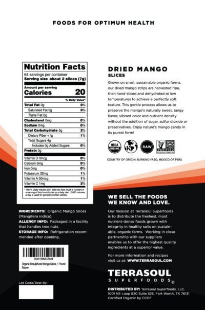 Terrasoul Superfoods Organic Dried Mango Slices, 16 Oz - Naturally Sweet & Tart | No-Added Sugar | Healthy Prebiotic - Image 2