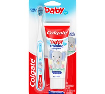 Colgate Baby Training Toothpaste and Toothbrush Kit, Mild Fruit Flavor Set for Ages 3-24 Months