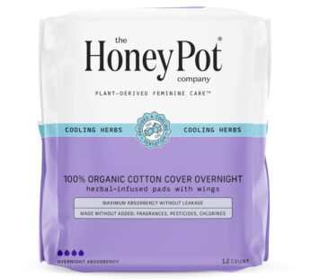 The Honey Pot Company – Herbal Pads for Women – Overnight Pads w/Wings – Infused w/Essential Oils for Cooling Effect & Organic Cotton Cover – Sanitary Pads – Feminine Care – FSA & HSA – 12 ct