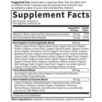 Garden of Life Zinc Supplements 30mg High Potency Raw Zinc and Vitamin C Multimineral Supplement, Vitamin Code Vitamins Trace Minerals & Probiotics for Skin Health & Immune Support, 60 Vegan Capsules - Image 5