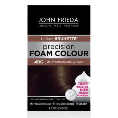 John Frieda Brown Permanent Precision Hair color Foam Hair Color Kit, Brown Hair Dye, 4BG Dark Chocolate Brown Hair Color, 1 Application