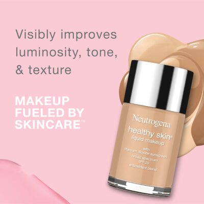 Neutrogena Healthy Skin Liquid Makeup Foundation, Broad Spectrum SPF 20 Sunscreen, Lightweight & Flawless Coverage Foundation with Antioxidant Vitamin E & Feverfew, 90 Warm Beige, 1 fl. oz - Image 2