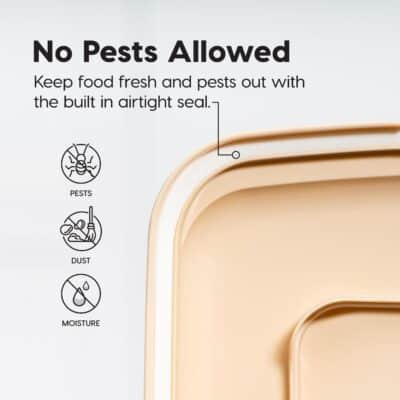 IRIS USA WeatherPro Airtight Dog Food Storage Container, Up to 58 lbs, Attachable Wheels, For Dog Cat Bird and Other Pet Food Storage Bin, Keep Fresh, Translucent Body, Clear/Almond - Image 6