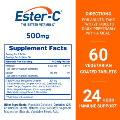 Ester-C Vitamin C, 500mg Tablets, 60-Count, Unflavored, Pack of 2 - Image 2