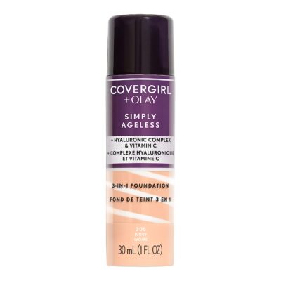CoverGirl & Olay Simply Ageless 3-in-1 Liquid Foundation, Matte Finish, Hyaluronic & Vitamin C Formula, Cruelty Free, Ivory, 1 Count