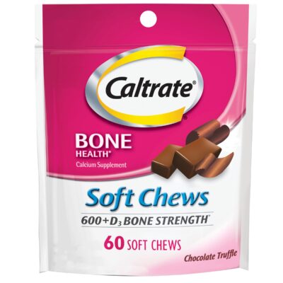 Caltrate Soft Chews 600 Plus D3 Calcium Vitamin D Supplement, Chocolate Truffle - 60 Count(Packaging May Vary)