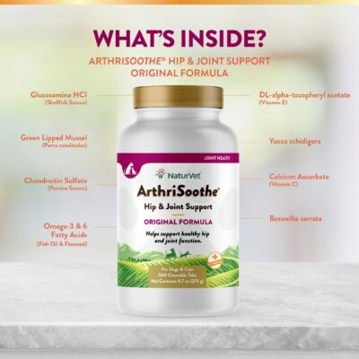 NaturVet ArthriSoothe Hip & Joint Formula Pet Supplement for Dogs & Cats ? Includes Glucosamine, MSM, Chondroitin, Boswellia, Green Lipped Mussel ? Supports HIPS, Joints ? 500 Ct. - Image 5