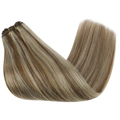 Sunny Highlights Weft Hair Extensions Real Human Hair Light Brown Blonde Sew in Extensions Straight Human Hair Extensions Weft Highlights Sew in Hair Extensions Real Human Hair Bundle 16in 100g - Image 8