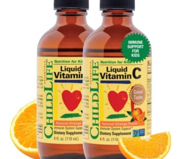 CHILDLIFE ESSENTIALS Liquid Vitamin C – Immune Support, Vitamin C Liquid, All-Natural, Gluten-Free, Allergen Free, Non-GMO, High in Antioxidants – Orange Flavor, 4 Fl Oz Bottle (Pack of 2)