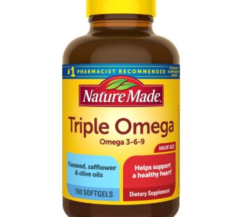 Nature Made Triple Omega 3 6 9, Flaxseed, Safflower, & Olive Oils, Healthy Heart Support, Fish Free Omega 3 Supplement, 150 Softgels, 75 Day Supply