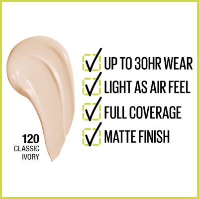 Maybelline Super Stay Full Coverage Liquid Foundation Active Wear Makeup, Up to 30Hr Wear, Transfer, Sweat & Water Resistant, Matte Finish, Classic Ivory, 1 Count - Image 2
