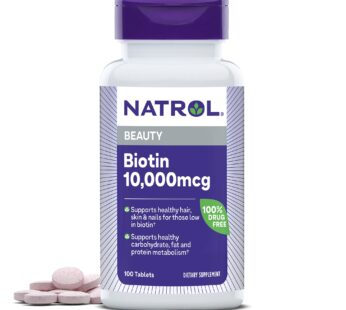 Natrol Beauty Biotin 10,000mcg Vitamins for Beauty, 100 Tablets, 100 Day Supply