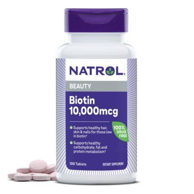 Natrol Beauty Biotin 10,000mcg Vitamins for Beauty, 100 Tablets, 100 Day Supply