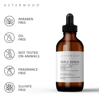 Asterwood Triple Repair Matrixyl 3000 + Argireline + Hyaluronic Acid + Organic Vitamin C Serum for Face; Anti-Aging Face Serum, Anti-Wrinkle Serum, Facial Skin Serum Skin Care, 118ml/4 oz - Image 4