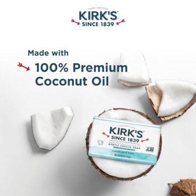 Kirk's Castile Bar Soap Clean Soap for Men, Women & Children | Premium Coconut Oil | Sensitive Skin Formula, Vegan | Fragrance-Free/Unscented | 4 oz. Bars - 18 Pack - Image 3