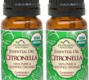 US Organic Citronella Essential Oil, USDA Certified, 100% Pure, 10 ml Pack of 2, Improved caps and droppers ? Used for Skin Care, Many DIY Projects Like Candle Making and Much More