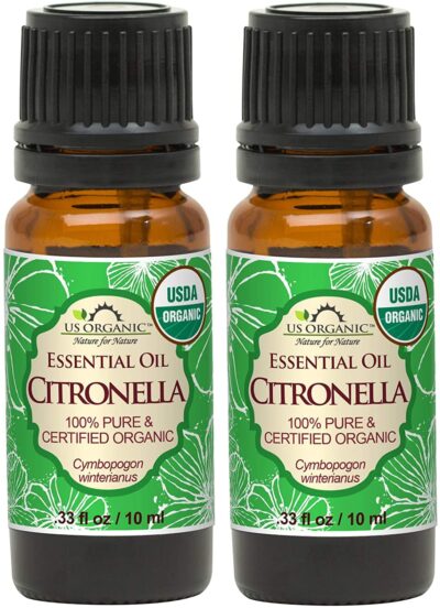US Organic Citronella Essential Oil, USDA Certified, 100% Pure, 10 ml Pack of 2, Improved caps and droppers ? Used for Skin Care, Many DIY Projects Like Candle Making and Much More