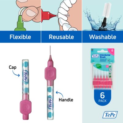TEPE Interdental Brush Original, Soft Dental Brush for Teeth Cleaning, Pack of 6, 0.40 mm, Extra-Small/Small Gaps, Pink, Size 0 - Image 5