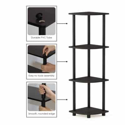Furinno 12078EX/BK Turn-n-Tube Multipurpose 4-Tier Corner Shelf, Espresso/Black - Image 4