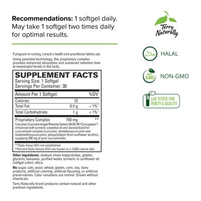 Terry Naturally CuraMed 750 mg Curcumin Complex - 30 Softgels - Superior Absorption BCM-95 - Non-GMO, Gluten Free, Halal - 30 Servings - Image 2