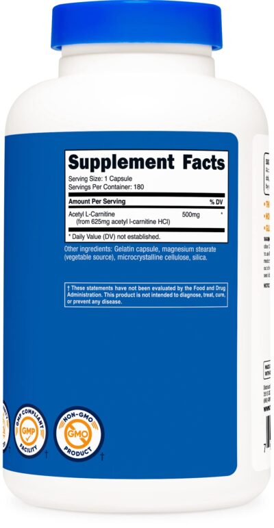 Nutricost Acetyl L-Carnitine 500mg, 180 Capsules - Non-GMO and Gluten Free - Image 4